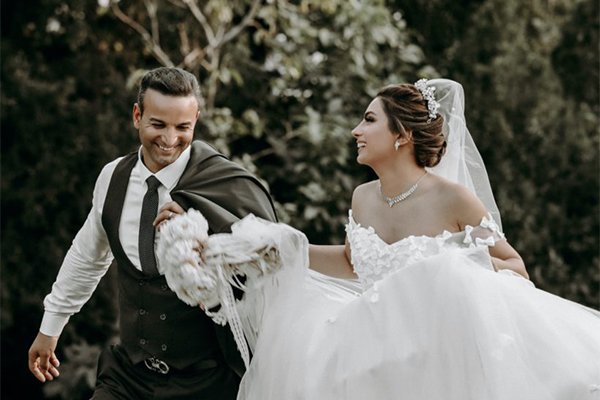 Happy couple after completing their wedding dance